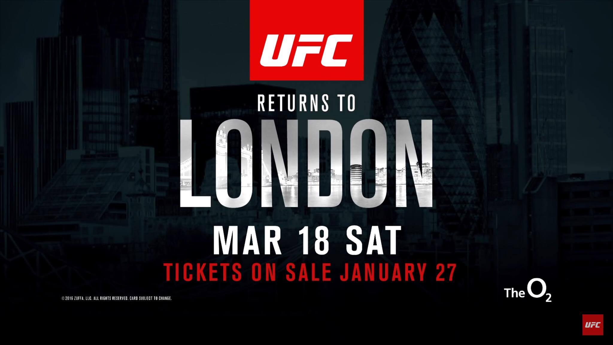 UFC London Tickets On Sale Jan 27 MMA UK