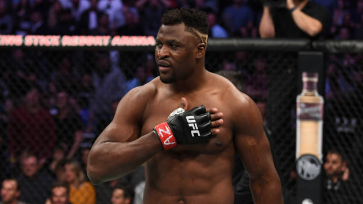 PHOENIX, ARIZONA - FEBRUARY 17:  Francis Ngannou of Cameroon celebrates his KO victory over Cain Velasquez in their heavyweight bout during the UFC Fight Night event at Talking Stick Resort Arena on February 17, 2019 in Phoenix, Arizona. (Photo by Josh Hedges/Zuffa LLC/Zuffa LLC via Getty Images