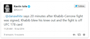 Khabib Knee blew out after signing to fight Cerrone