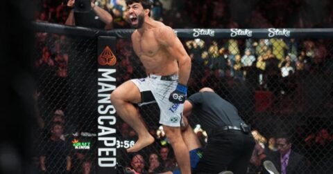 UFC Austin 2023 Results: Arman Tsarukyan celebrates victory with a powerful knee and punch combination. Sean Brady secures a triumphant kimura. Action-packed MMA highlights.